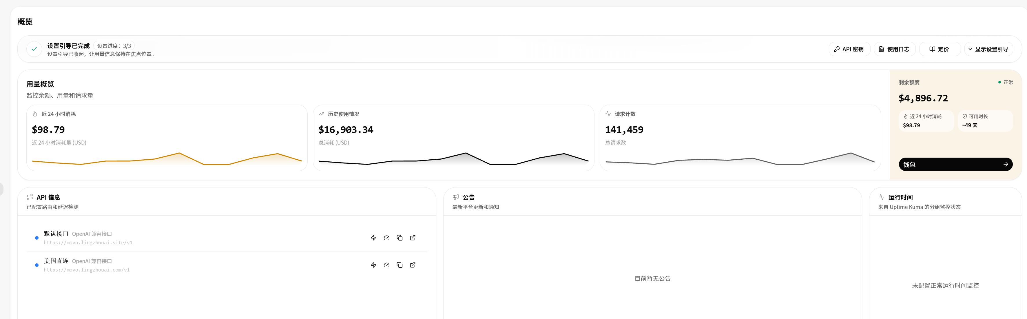 API 后台概览界面截图
